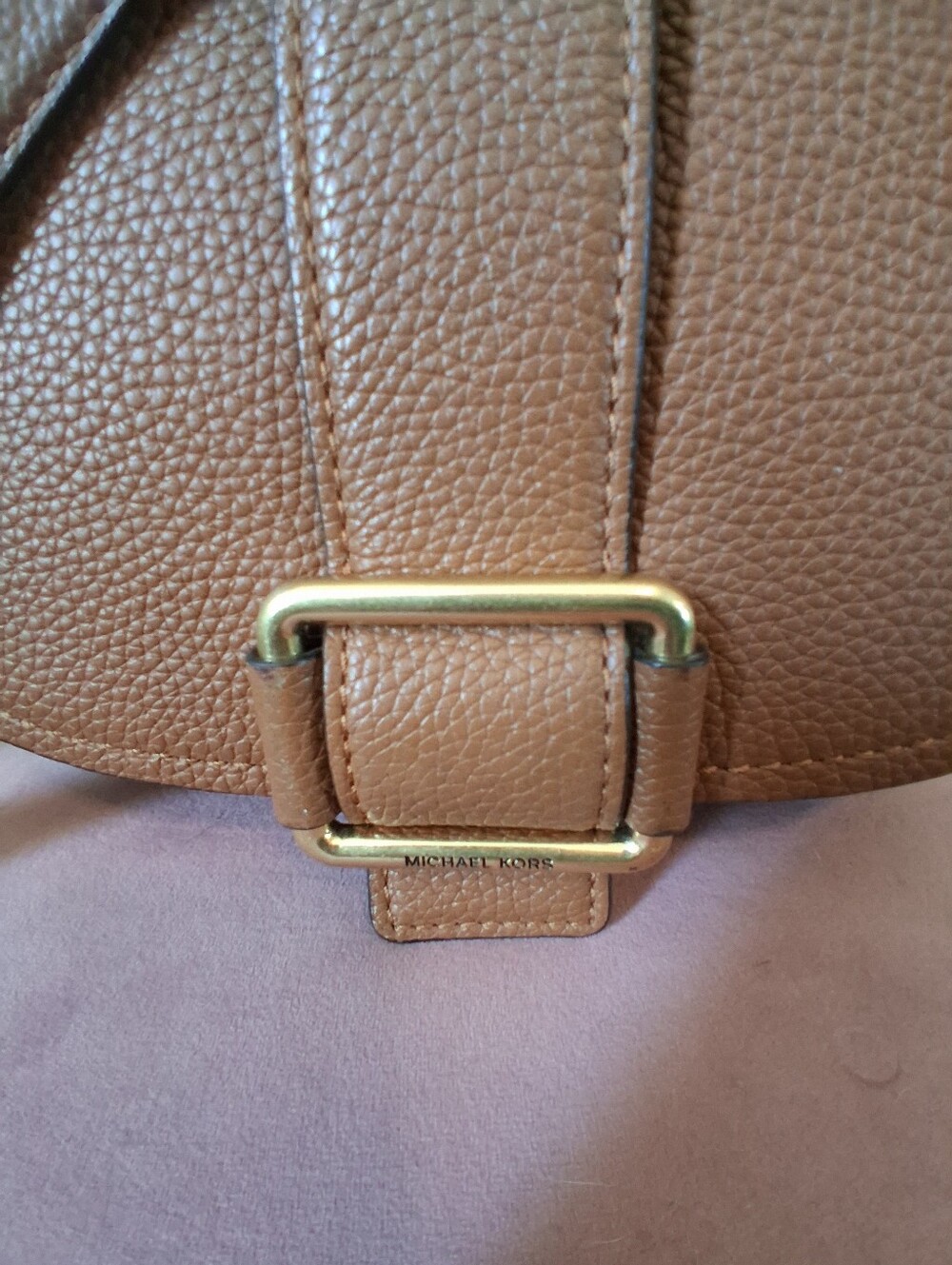 Michael Kors Pebbled Leather Saddle Crossbody Bag in Cognac - Picture 3 of 11